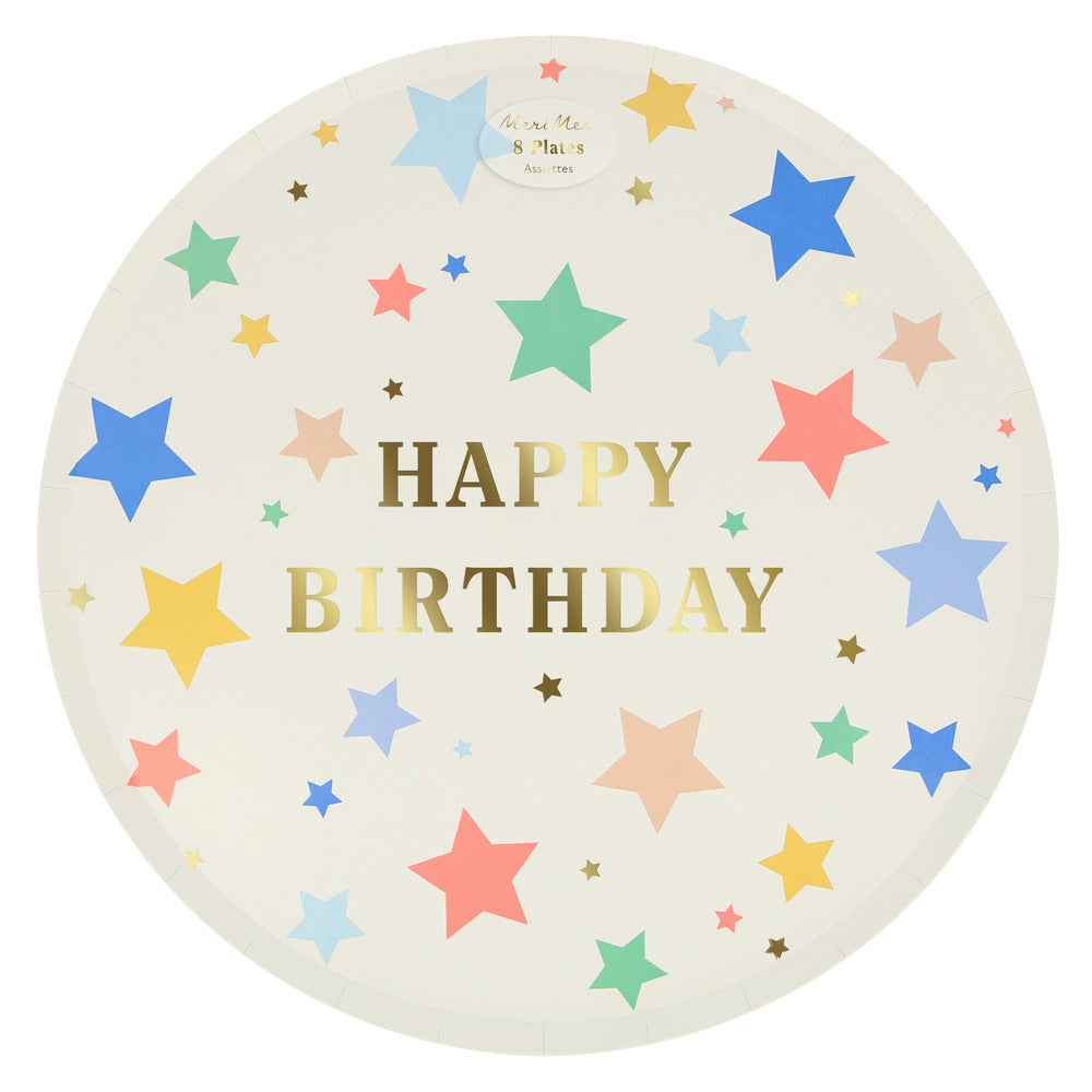 happy birthday stars dinner plates by meri meri - Pack of 8
