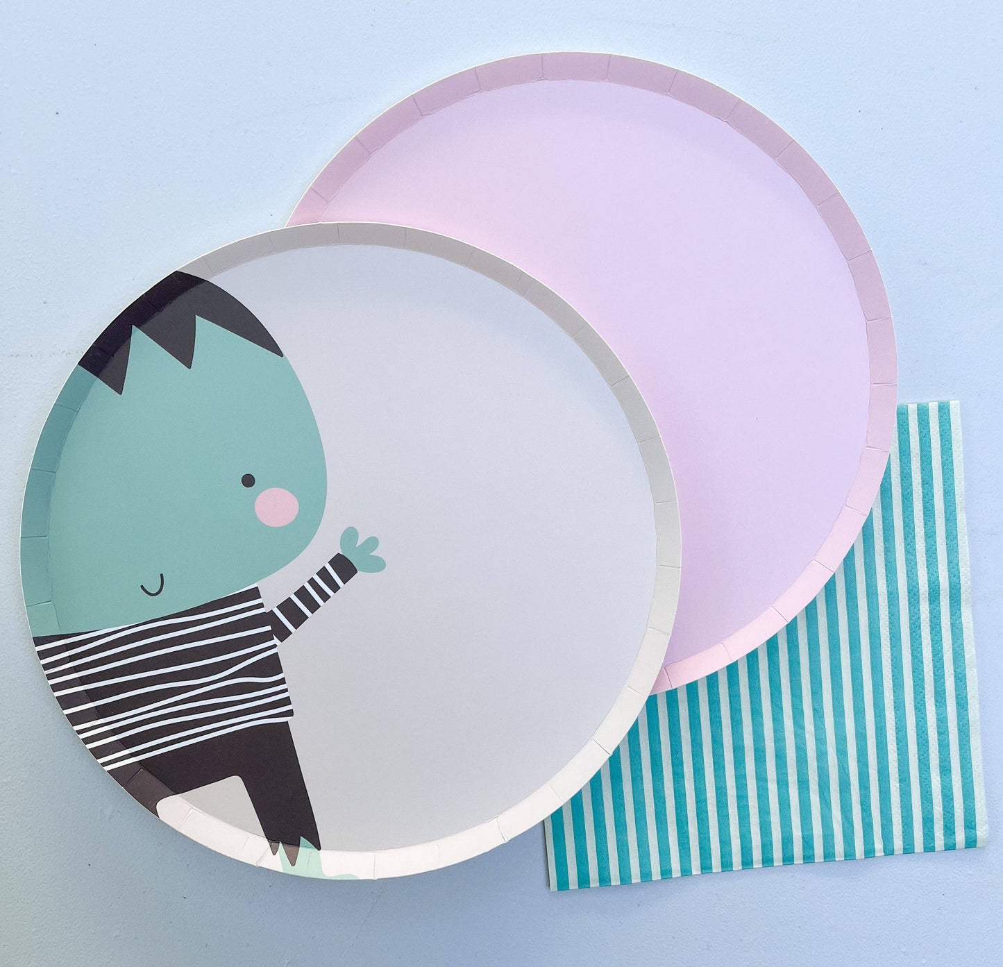 monster and pale pink plate pictured