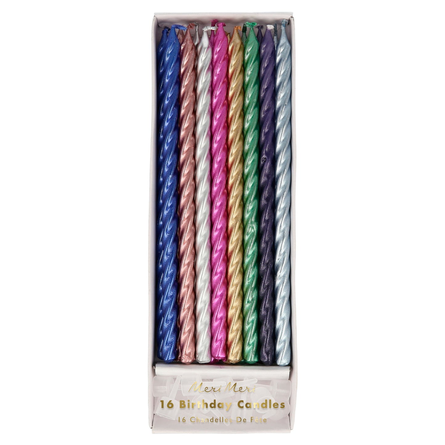 multi metallic twisted candles by meri meri