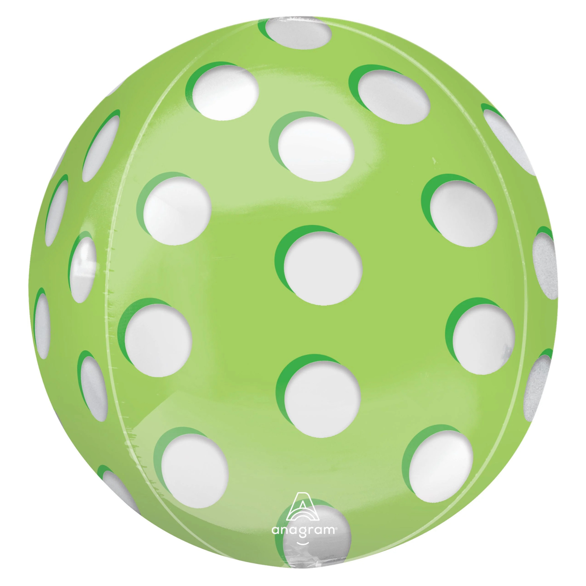 Bright lime green pickleball foil balloon featuring white circular holes and a classic pickleball design. Pick up in Toronto and Canada-wide shipping available.