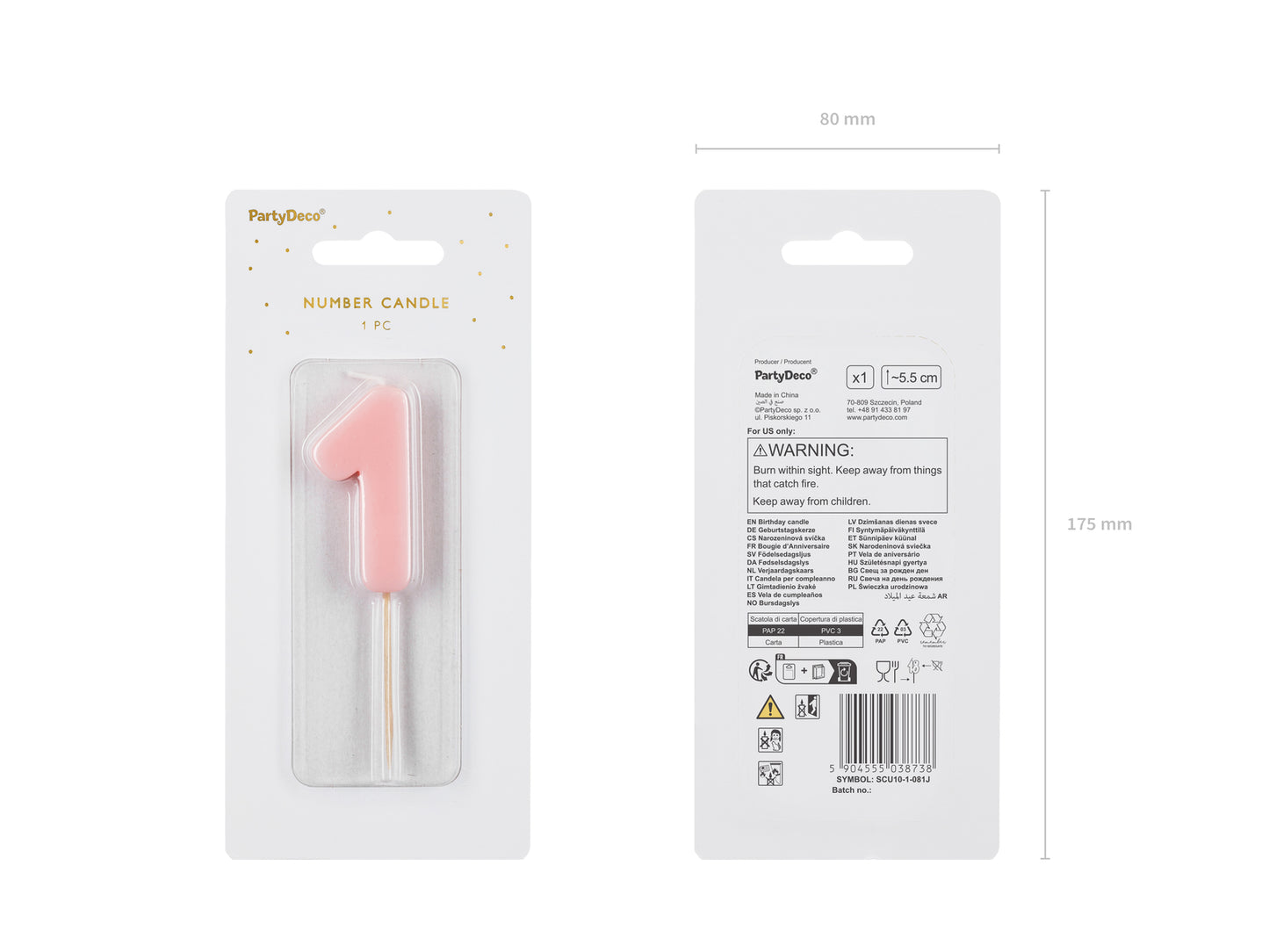 baby pink number 1 birthday candle packaging