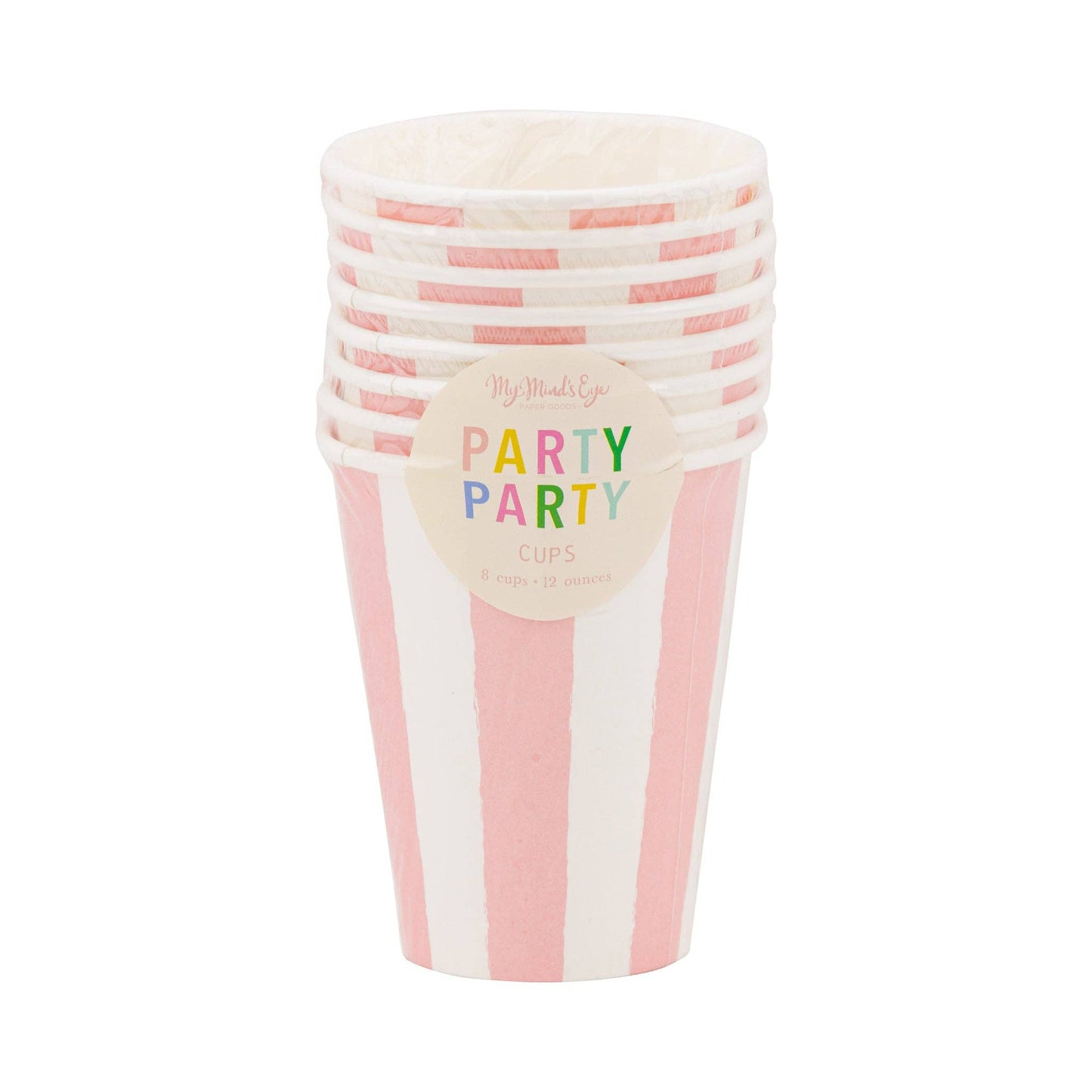 Packaged set of pink striped party cups stacked and packaged. Sold in Toronto and fast shipping Canada-wide and US.