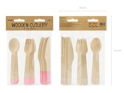 product in package - pink wooden cutlery set