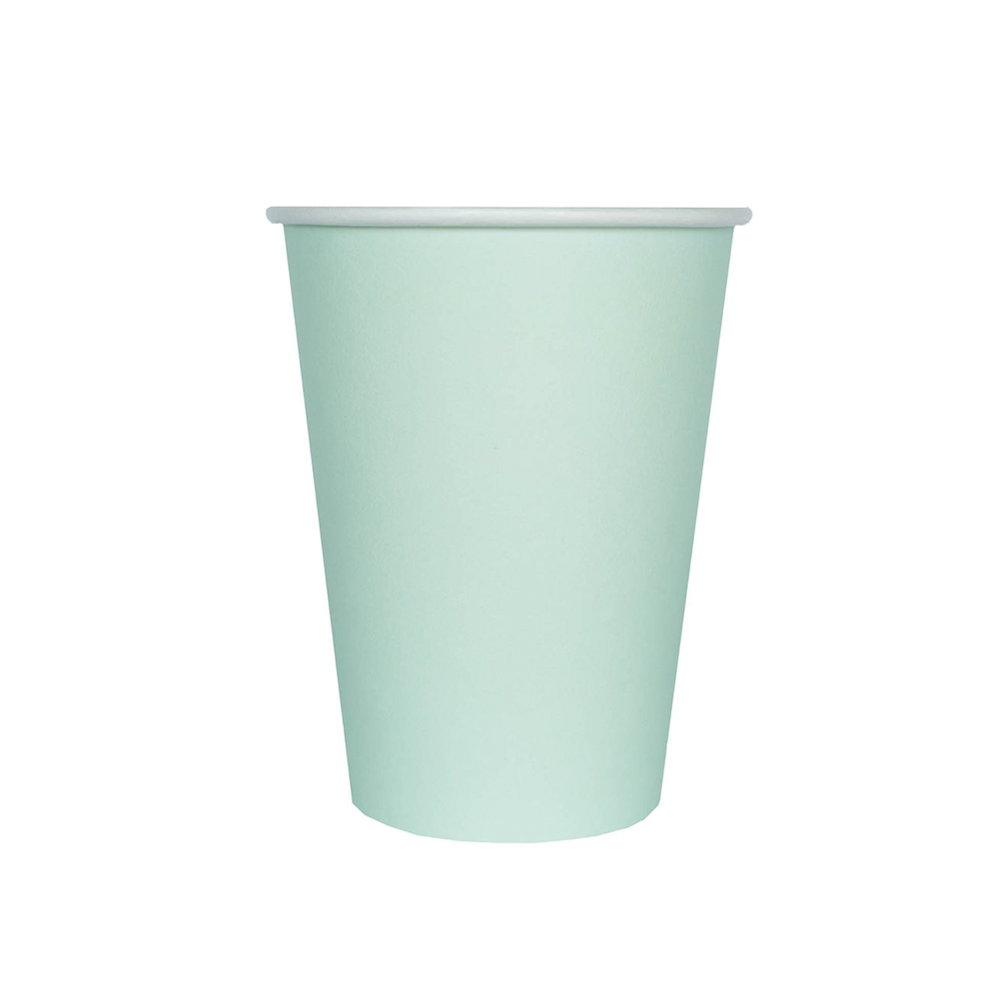 Pistachio green paper party cup on a white background - sold in a pack of 8 - 12oz.