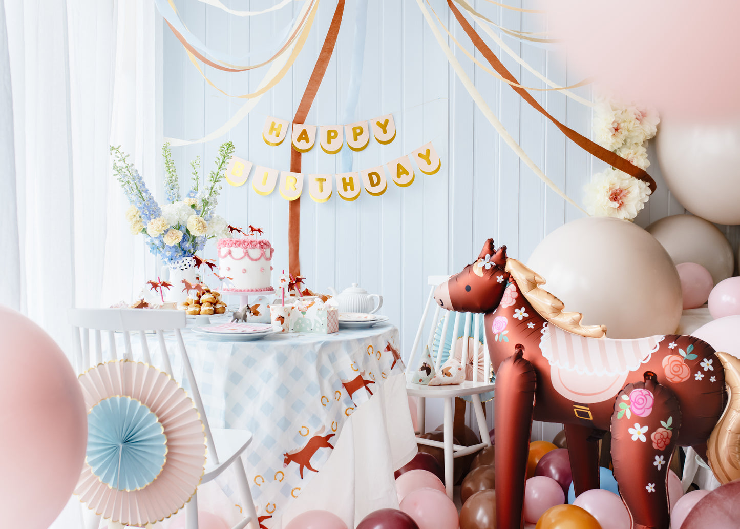 pony foil balloon with matching decor