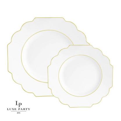 scalloped white and gold plastic plates - luxe party pack of 20