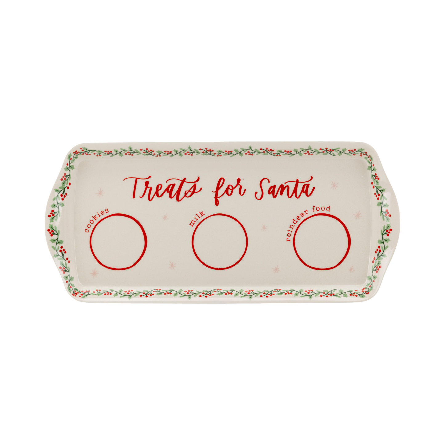 Toronto “Treats for Santa” cookie tray with festive holly border and red lettering.
