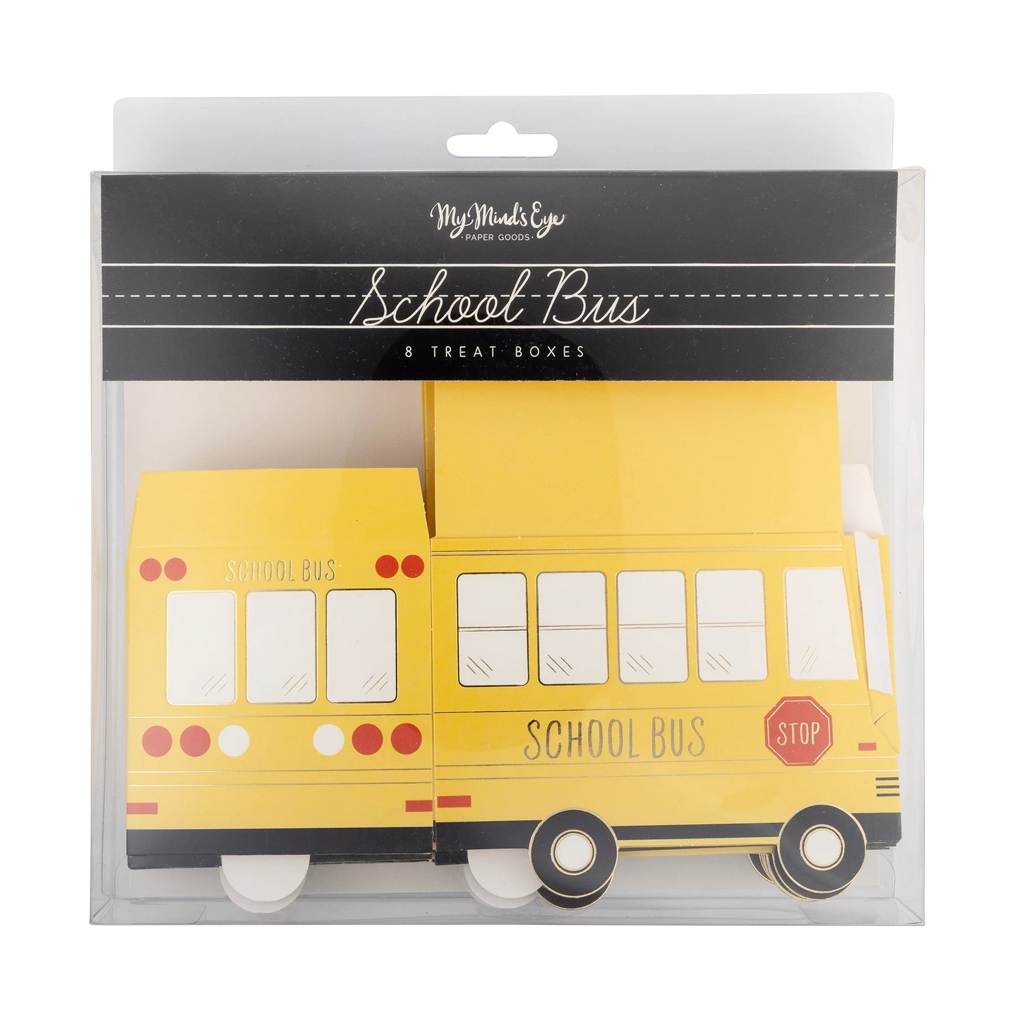 school bus treat boxes in clear plastic box package