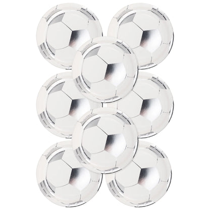 white and silver soccer ball plates