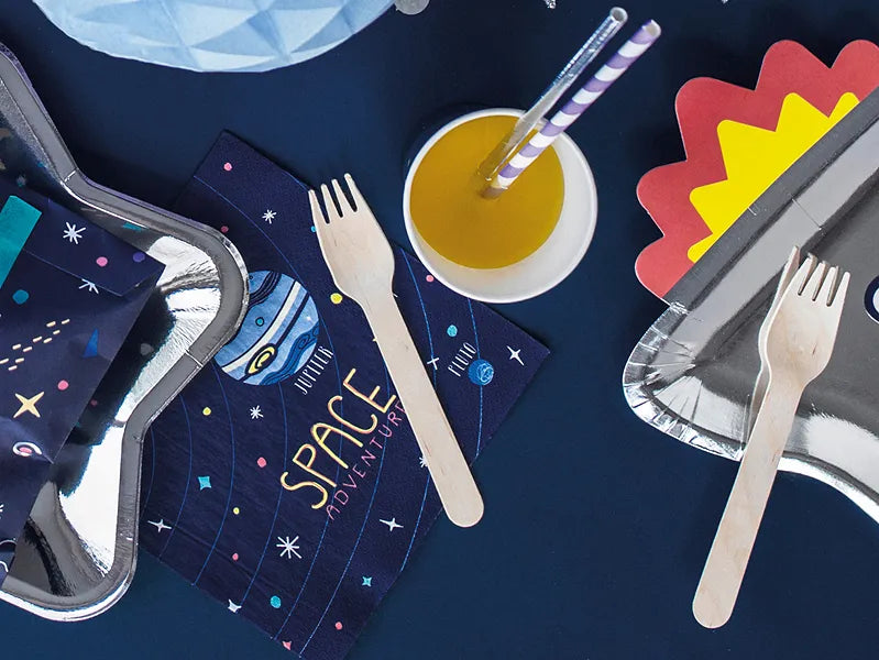 space themed party supplies - wooden cutlery set 
