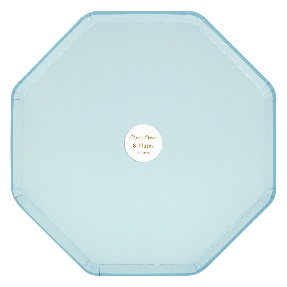 summer sky blue octagon two tone dinner plates by meri meri