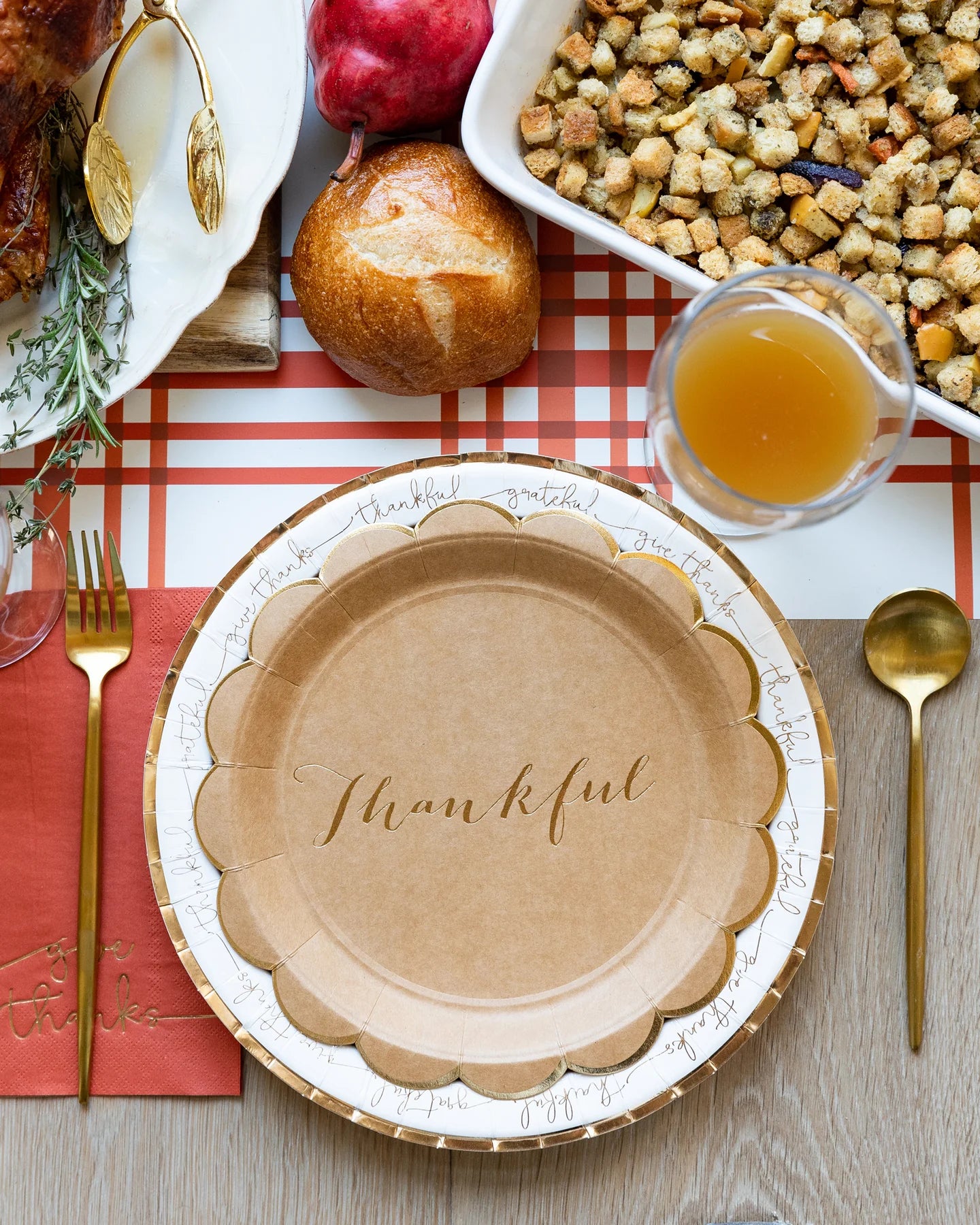 Fall table setting with Thankful Harvest scallop kraft plate, available for delivery across Canada.