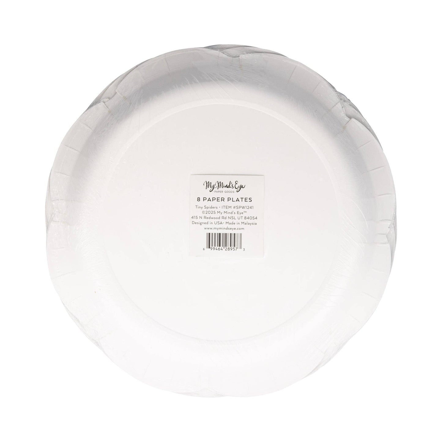 Pack of 8 Tiny Spider Halloween plates with scalloped edges, available in Toronto and shipping across Canada.