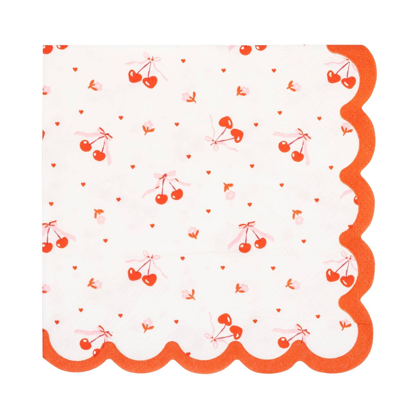 Cherry print cocktail napkins with scalloped edge for parties and celebrations, shipping across Canada