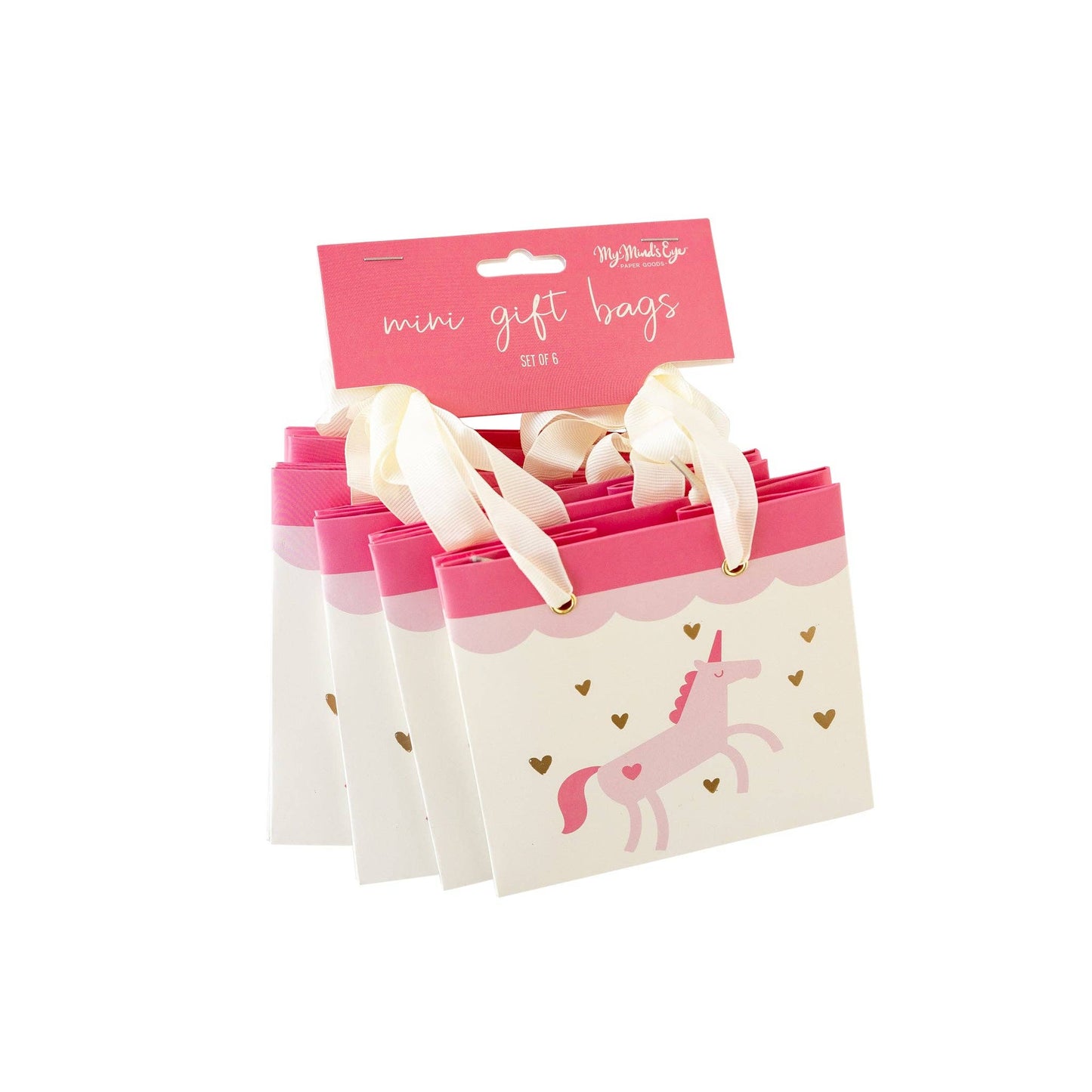 Pink unicorn gift bag with ribbon handle, available in Toronto and shipping across Canada.