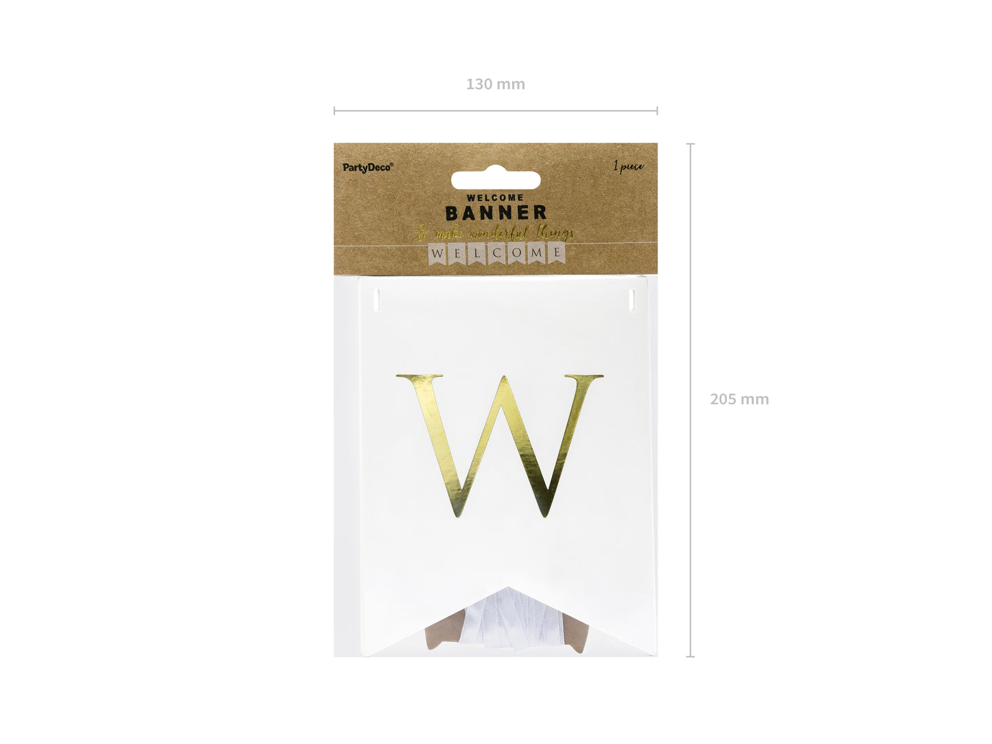 white and gold welcome banner packaging