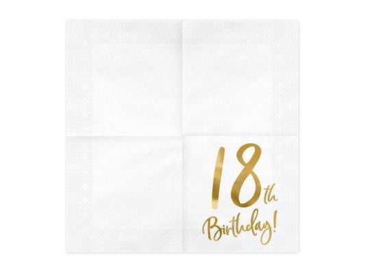 18th birthday white and gold napkins