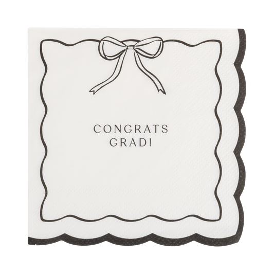 CONGRATS GRAD WHITE AND BLACK BOW COCKTAIL NAPKINS