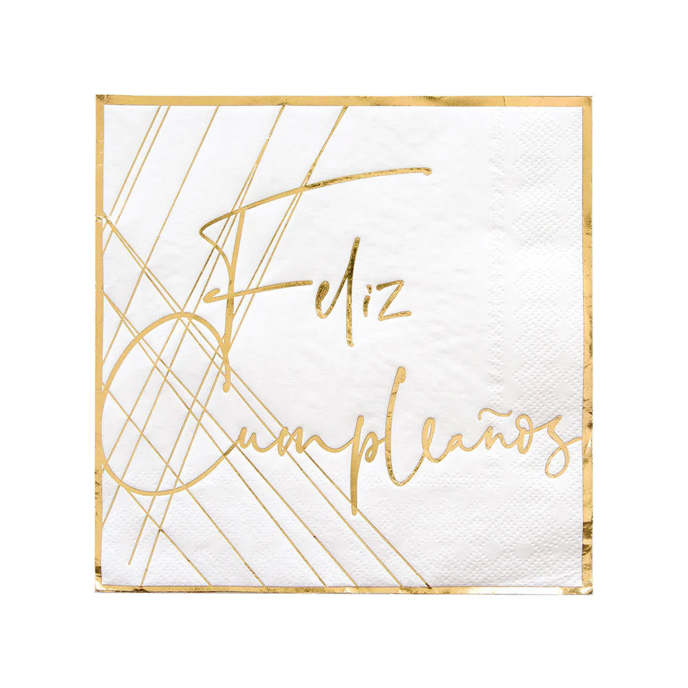 LARGE WHITE & GOLD FELIZ CUMPLEAÑOS NAPKINS