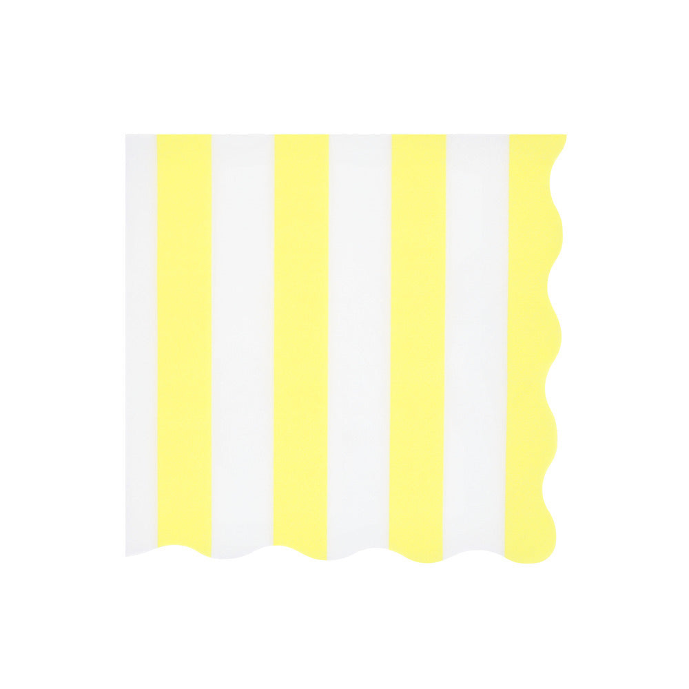 Yellow beach striped large napkins by Meri Meri with scalloped edge detail, available at our Toronto party shop.