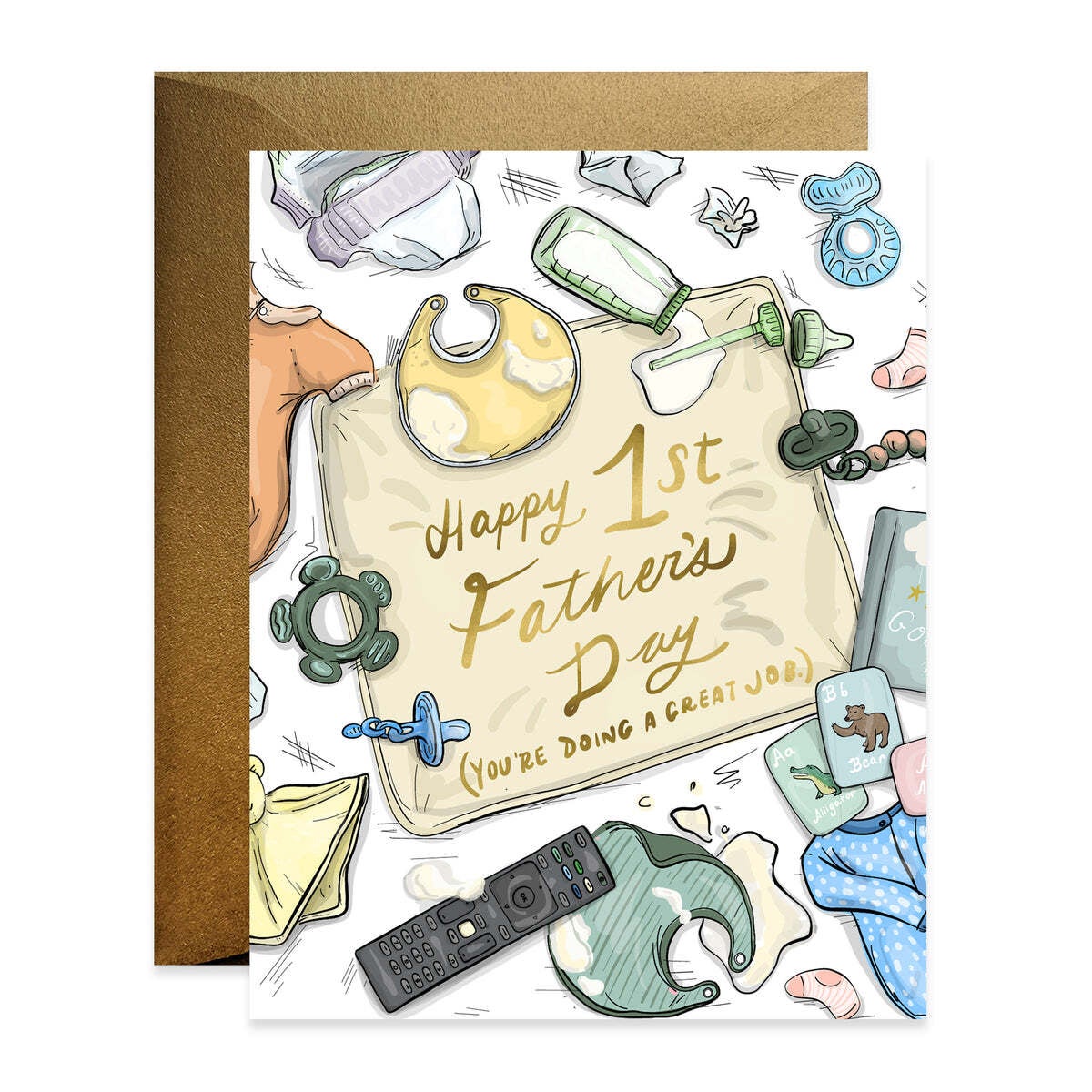 Illustrated 1st Father’s Day greeting card with gold envelope, available from our Toronto gift shop.