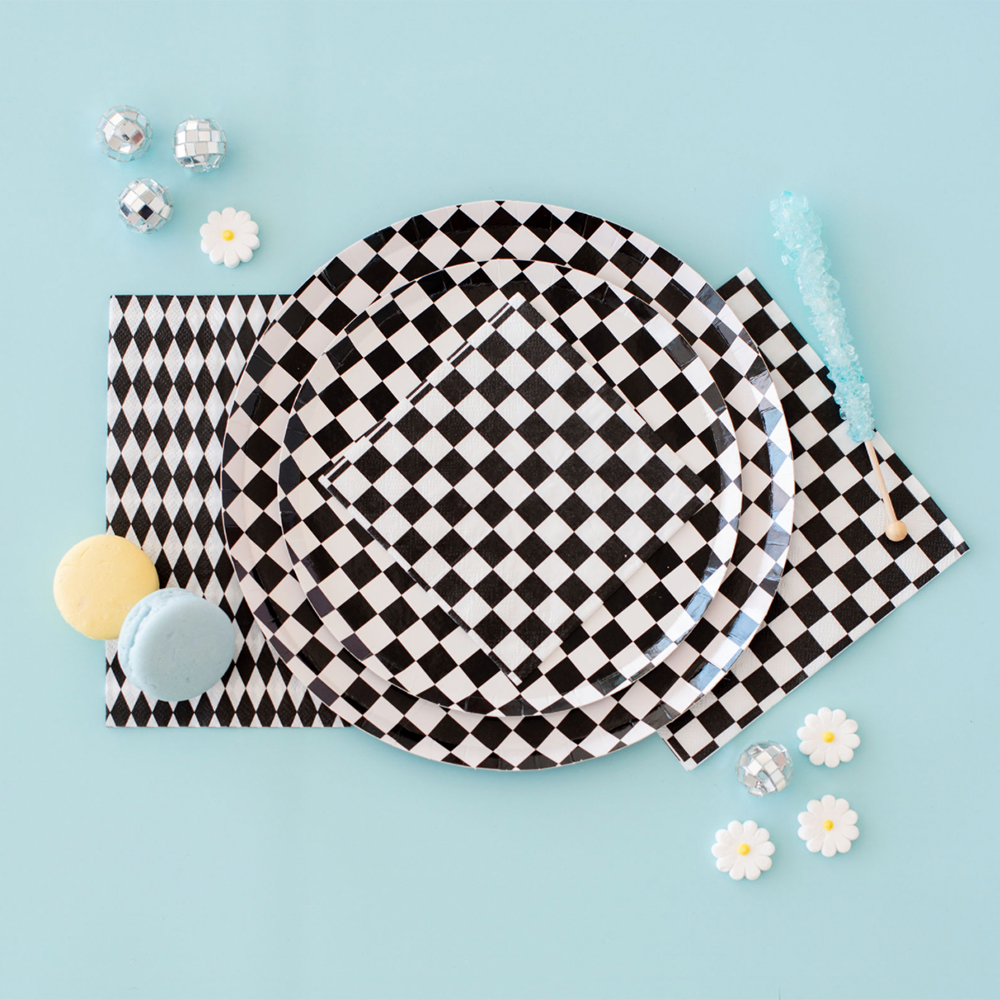 black and white checkered dinner plates by Jollity & co