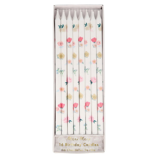 floral print on white candle -pack of 16 by Meri Meri