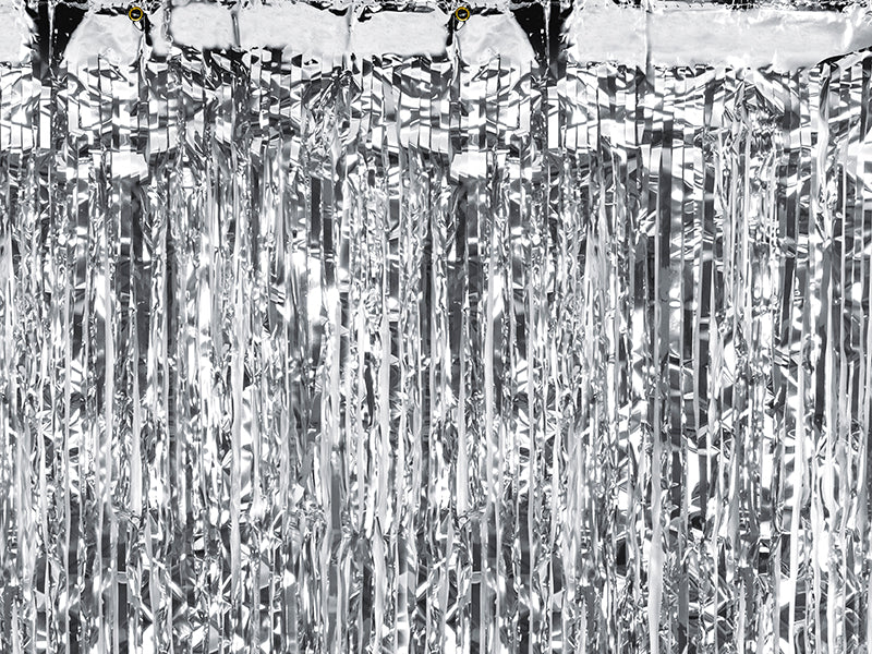 silver foil curtain backdrop