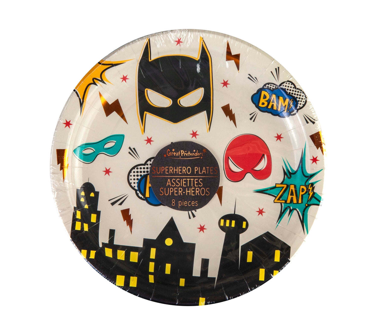 superhero paper plates in package