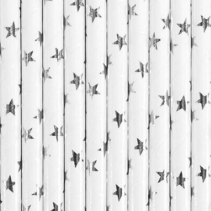 white paper straws with silver foil stars by partydeco