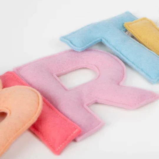 colourful felt happy birthday banner by meri meri