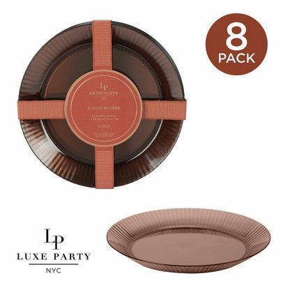 ROUND BROWN RIBBED REUSABLE DINNER PLATES | 8 PIECES