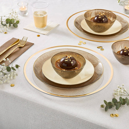 IVORY & GOLD ROUND REUSABLE DINNER PLATES | 10 PIECES