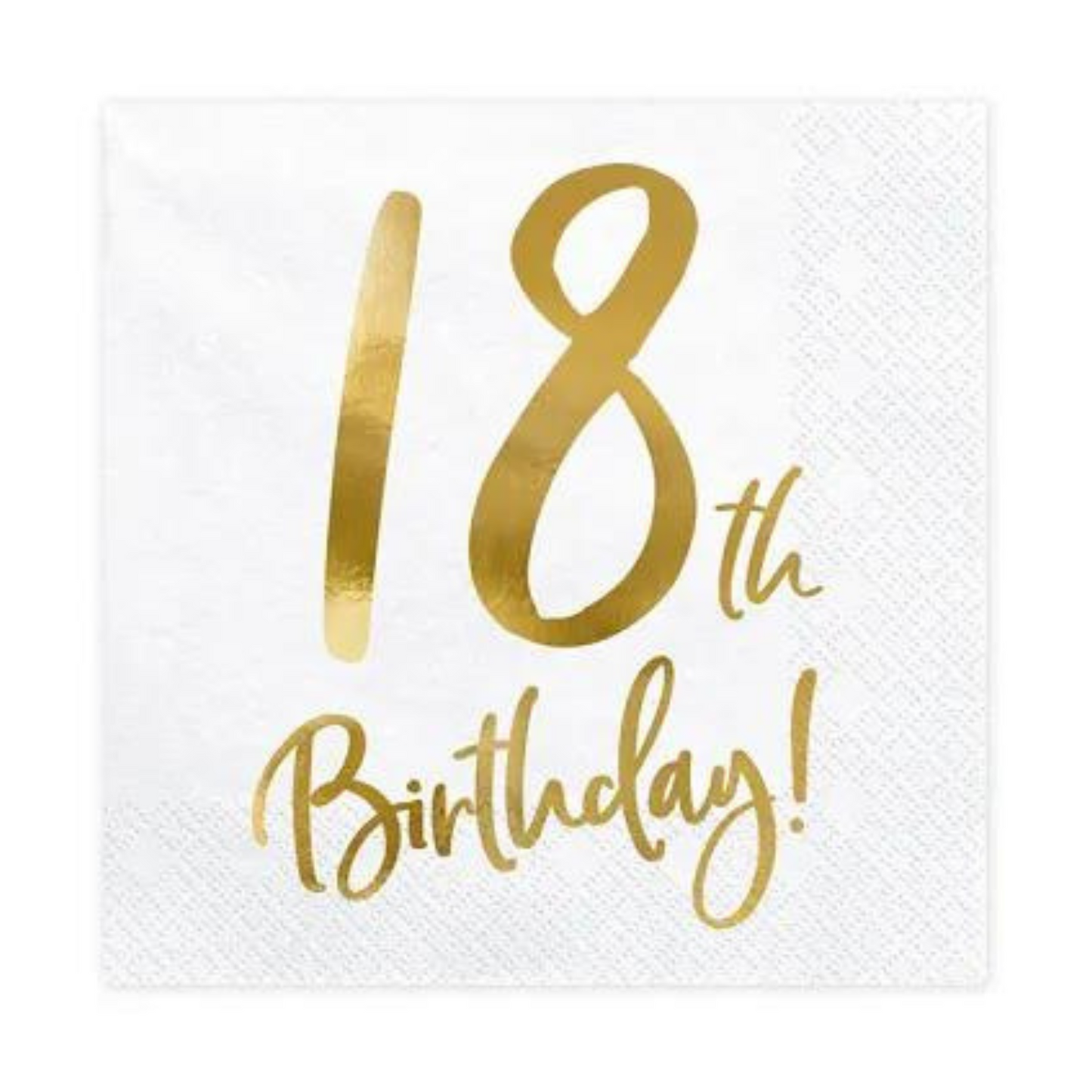 white napkin with 18th birthday message in gold