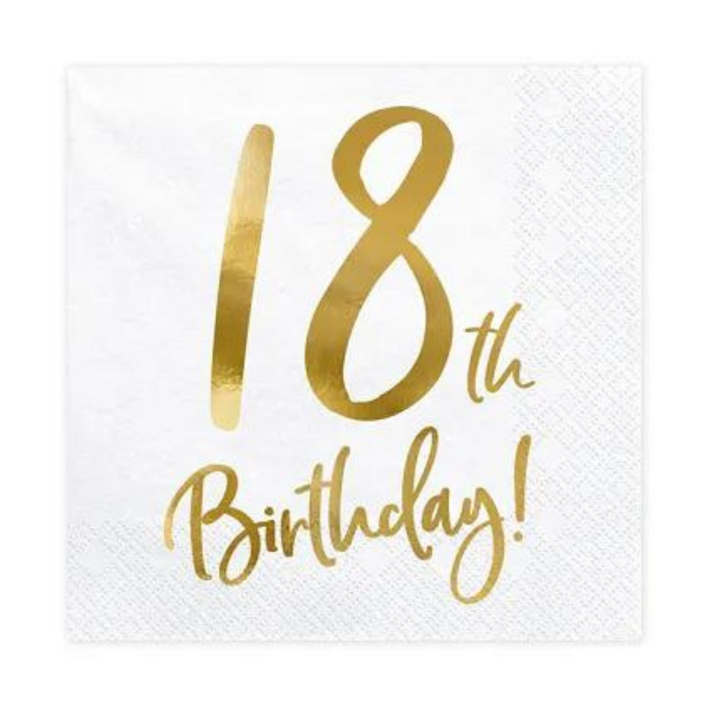 White and gold 18th birthday napkins for milestone celebrations, available from our Toronto party store.