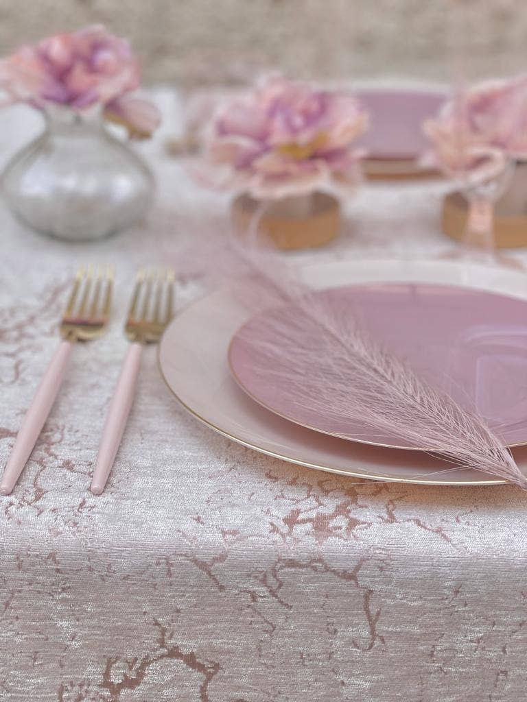 LINEN & GOLD ROUND REUSABLE DINNER PLATES | 10 PIECES