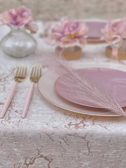LINEN & GOLD ROUND REUSABLE DINNER PLATES | 10 PIECES