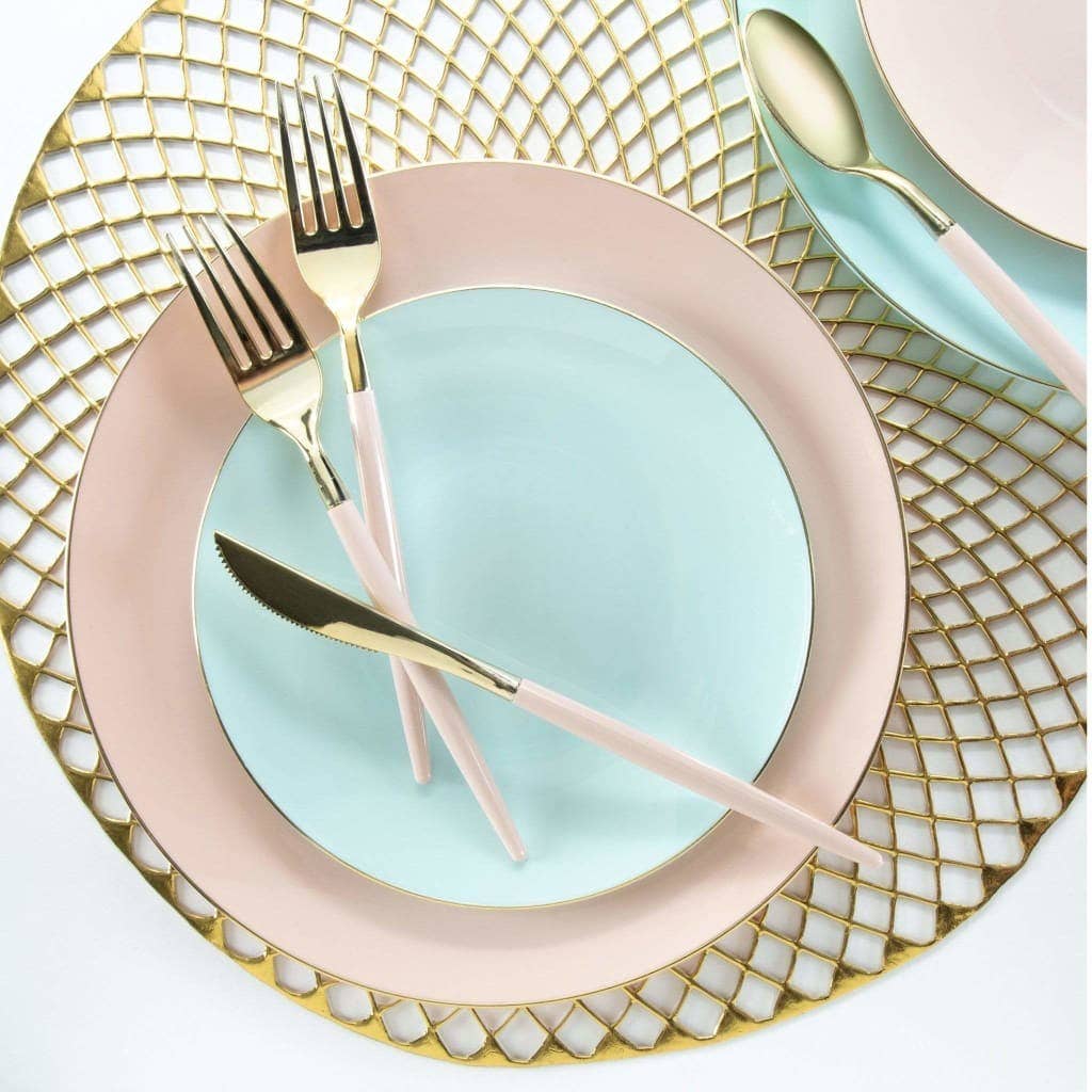 MINT & GOLD ROUND REUSABLE DINNER PLATES | 10 PIECES