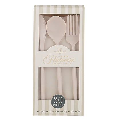 LINEN REUSABLE CUTLERY SET | 30 PIECES