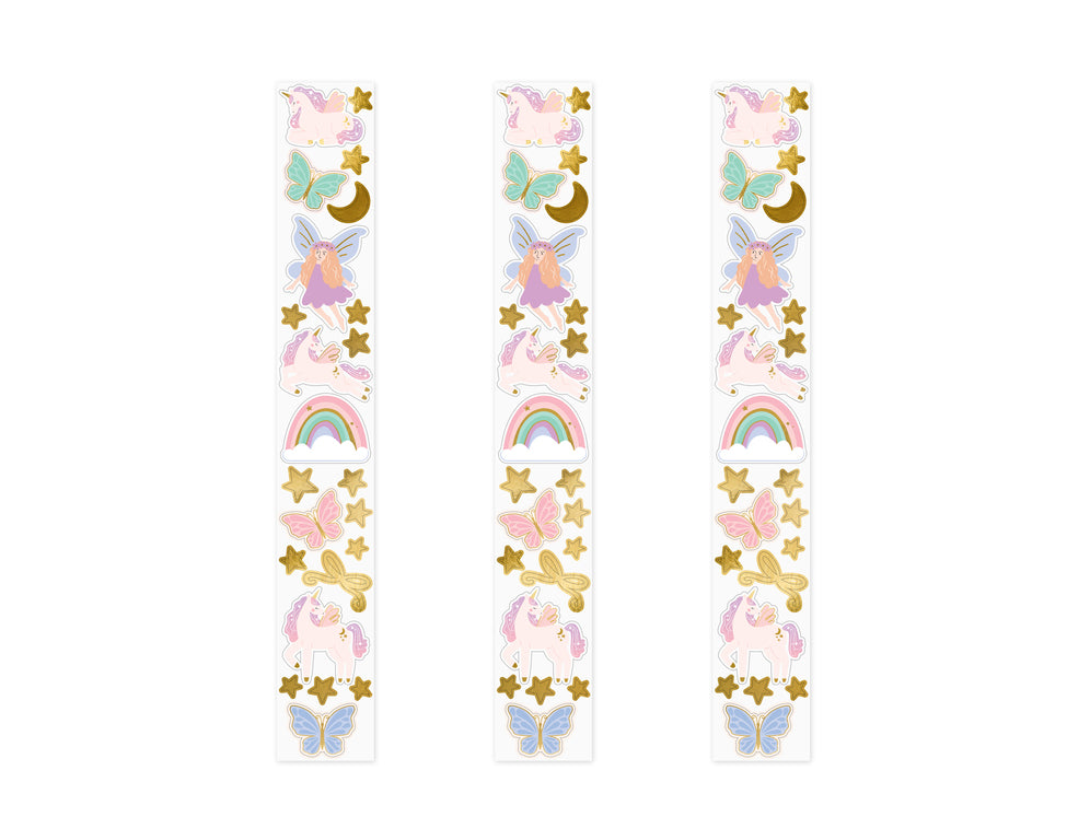 3 sheets per box of mixed unicorn, fairy, butterfly and star stickers — available in Toronto and ships across Canada.