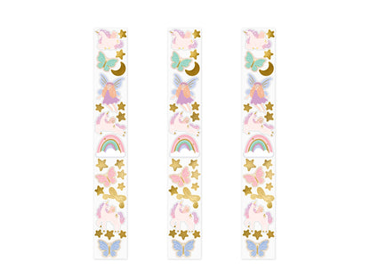 3 sheets per box of mixed unicorn, fairy, butterfly and star stickers — available in Toronto and ships across Canada.