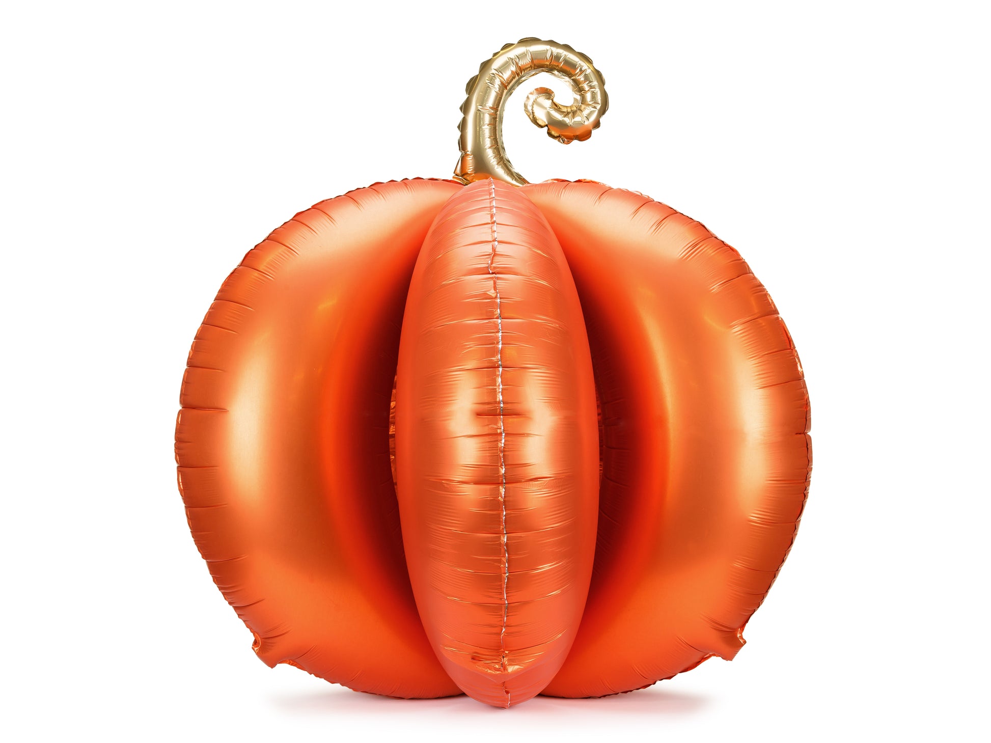 Large 3D standing pumpkin foil balloon in orange with golden stem, perfect for Toronto fall party décor.