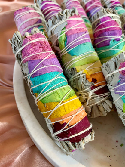 CHAKRA SMUDGE DUO - RAINBOW SAGE WAND + PALO SANTO STICK