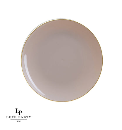 LINEN & GOLD ROUND REUSABLE DINNER PLATES | 10 PIECES