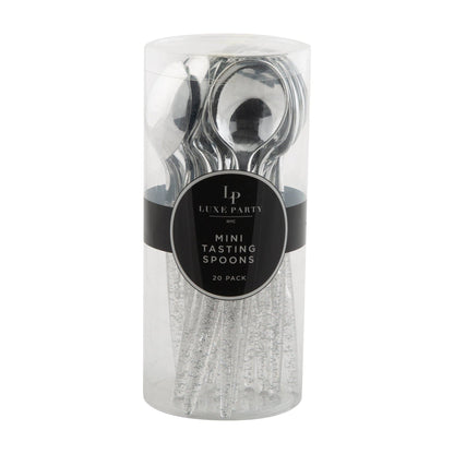 WHITE & SILVER REUSABLE MINI SPOONS | 20 PIECES