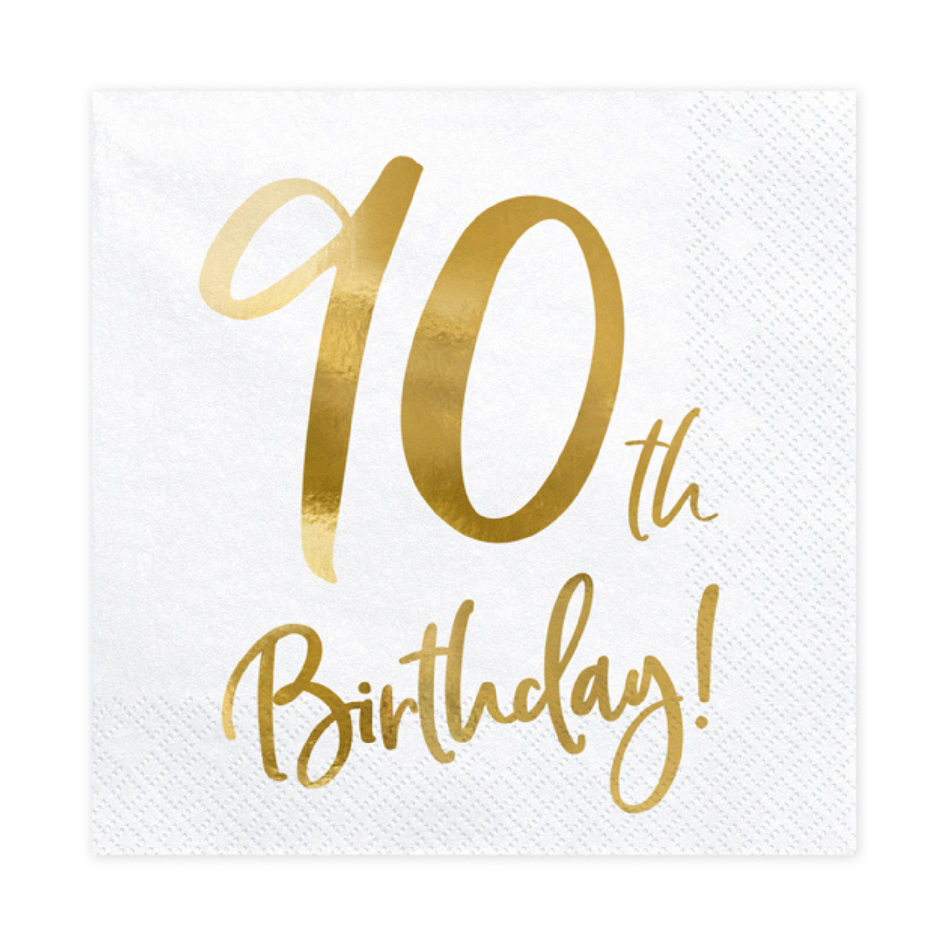 white paper napkin with gold embossed 90th birthday