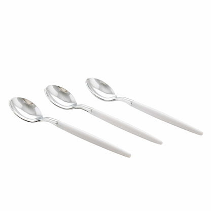 WHITE & SILVER REUSABLE MINI SPOONS | 20 PIECES