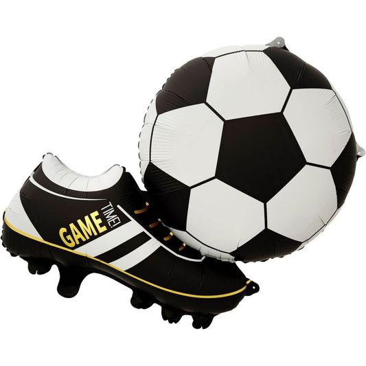 BLACK CLEATS KICKING SOCCER FOIL BALLOON