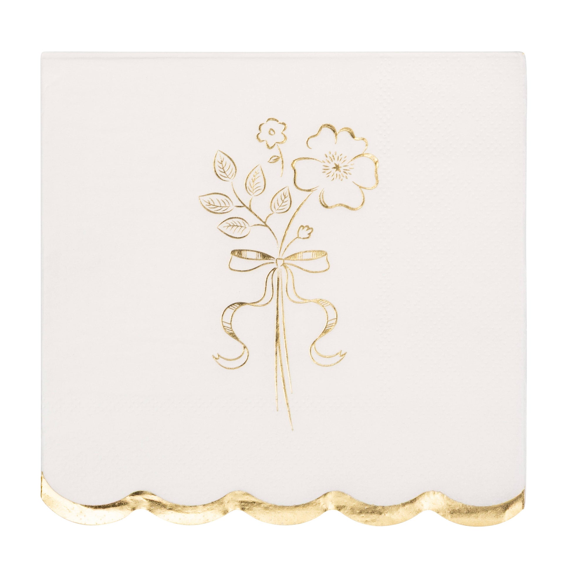 cream paper napkins with gold foil floral bow design available at our Toronto party shop
