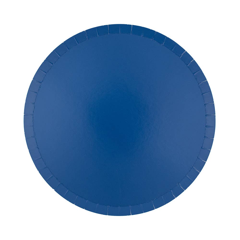 Blue paper plate on a white background